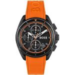 Montre chronographe en acier plaqué noir avec bracelet en silicone orange