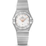 Montre Omega Constellation quartz cadran argent index diamants bracelet acier 27 mm Femme