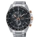 Montre Seiko Sport quartz chronographe cadran noir bracelet acier 43,9 mm Homme