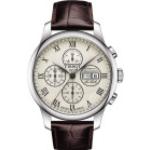 Montre Tissot T-Classic Le Locle automatique chronographe cadran ivoire bracelet cuir marron 42,3 mm Homme