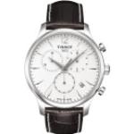 Montre Tissot T-Classic Tradition quartz chronographe cadran argent bracelet cuir brun 42 mm Homme