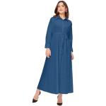 Robes bleues en popeline à manches longues maxi à manches longues Taille XL classiques pour femme 