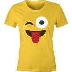 Tops col rond jaunes en coton Emoji Smiley à manches courtes à col rond Taille L look emo pour femme 
