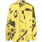 Chemises de créateur Moschino jaune mimosa imprimées à manches longues classiques pour homme en promo 