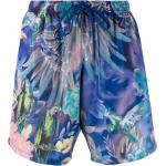 Shorts de bain de créateur Moschino bleus à motif perroquets pour homme en promo 