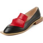 Chaussures de printemps rouges en cuir en cuir à talons carrés classiques pour femme 