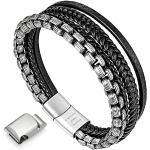 murtoo Bracelet Homme Bracelet en cuir pour homme Bracelet en Acier Inoxydable(noir,argent,22cm)