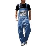 Salopettes en jean bleues coupe-vents à manches longues à col rond look Hip Hop 