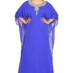 Abayas de soirée bleus à perles maxi pour femme 