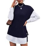 Pulls en laine d'automne bleu marine sans manches à col roulé Taille XL look fashion pour femme 