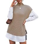 Pulls en laine d'automne camel sans manches à col roulé Taille XL look fashion pour femme 