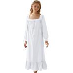 Chemises de nuit longues Nanxson blanches à effet froissé en coton à volants Taille L look fashion pour femme 