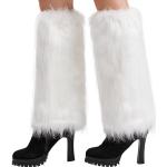 Nanxson Femmes Jambière Guêtres Fourrure Genouillères Chauffe-jambes Chaud Hiver pour Halloween Noël Nouvel An Fête (Blanc)