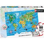 Puzzles Nathan imprimé carte du monde 100 pièces en promo 