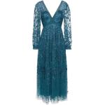Robes longues fleuries de soirée Needle & Thread bleu canard à fleurs en dentelle à volants éco-responsable longues à manches longues à col en V Taille XS pour femme 