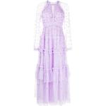 Robes de soirée longues Needle & Thread violettes à volants éco-responsable longues à manches longues à col rond Taille XS pour femme 