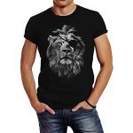 T-shirts fashion Neverless noirs en coton à motif lions à manches courtes Taille L look fashion pour homme 