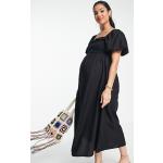 New Look Maternity - Robe mi-longue froncée à manches bouffantes - Noir
