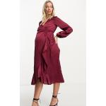 New Look Maternity - Robe portefeuille mi-longue en satin - Bordeaux-Rouge