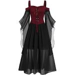 Robes en dentelle vintage rouges à fleurs à paillettes à motif dia de los Muertos Taille 3 XL plus size look gothique pour femme 