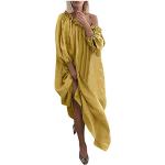 Robes en dentelle vintage de soirée jaunes à fleurs maxi à manches longues à épaules dénudées Taille 3 XL plus size look Pin-Up pour femme 
