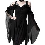 Robes longues bohèmes de mariée noires à pois en mousseline à capuche mi-longues à manches longues Taille XXL plus size style bohème pour femme 