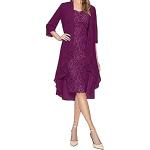 Robes en dentelle vintage de mariée violettes à rayures en velours à franges midi à manches longues Taille 5 XL plus size look fashion pour femme 