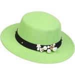 Chapeaux Fedora vert clair en feutre à perles Tailles uniques look fashion pour femme 