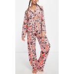 Pyjamas en velours rose bonbon à fleurs en velours Taille XS classiques pour femme 