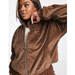 Vestes zippées Nike marron cacao en velours à col montant pour femme en promo 