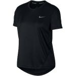 Maillots de running Nike Miler noirs en polyester respirants à manches courtes à col rond Taille XS pour femme en promo 