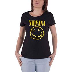 Nirvana T Shirt Jaune Smiley Band Logo Nouveau Officiel Femme Skinny Fit Size L