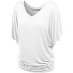 NiSeng Femme T-shirt Manches Chauve-Souris V-cou Décontracté Vrac Lâche Slim Shirt à Manches Courtes Blanc S