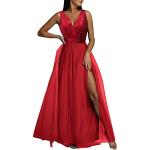 Robes en dentelle vintage rouges à pois en tulle à paillettes au genou à manches longues à col en V Taille XL plus size look Pin-Up pour femme 
