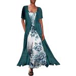 Robes en dentelle vintage vertes à fleurs en dentelle à volants à manches longues à col rond Taille 3 XL plus size style bohème pour femme 