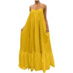 Robes de soirée longues jaunes à fleurs à manches longues à col en V Taille S plus size look Pin-Up pour femme 