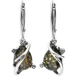 Ambre 070321 Boucles d'oreilles pendantes en argent sterling avec fermoir papillon et ambre verte, Pierre Argent Ambre, Ambre