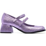 Sandales NODALETO violettes en cuir de veau à paillettes en cuir à bouts carrés Pointure 38 pour femme en promo 
