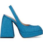 Escarpins NODALETO bleus en cuir en cuir à talons carrés à bouts ronds Pointure 41 look fashion pour femme 
