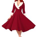 Robes de bal longues pour fêtes de Noël d'automne rouges patchwork avec noeuds à motif papillons Audrey Hepburn midi sans manches à col rond Taille M look fashion pour femme 