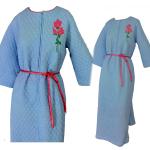 Robes fleuries bleus bleuet à fleurs en nylon à motif USA maxi Taille L plus size look vintage pour femme 