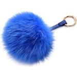 Porte-clés bleus en fourrure à pompons en cuir look fashion 
