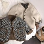 Manteaux à carreaux en fibre synthétique enfant en laine look fashion 