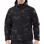Vestes de ski noires camouflage en shoftshell imperméables coupe-vents à capuche à col montant Taille 5 XL look militaire pour homme 