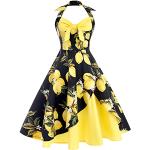 Robes vintage pin up jaunes à fleurs à motif papillons Audrey Hepburn sans manches Taille M look Pin-Up pour femme 