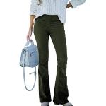 Pantalons taille haute kaki en velours stretch Taille XXL look militaire pour femme en promo 
