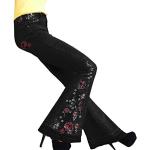 Jeans droits noirs à fleurs en denim à motif fleurs stretch Taille M look fashion pour femme 