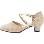 Chaussures de tango Ochenta dorées à paillettes à bouts ronds Pointure 37 avec un talon entre 3 et 5cm classiques pour femme 