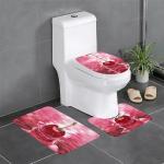 Tapis de toilette rouge cerise à pois en polyester à motif cerise en lot de 3 