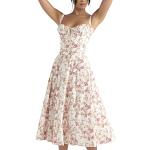 Robes longues fleuries de printemps roses à fleurs à volants à bretelles spaghetti longues sans manches Taille XS style bohème pour femme 